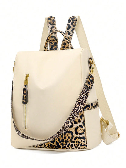 Chic & Secure: Two-Tone Anti-Theft Large Capacity Backpack for Stylish Students Black Beige Black-Beige-