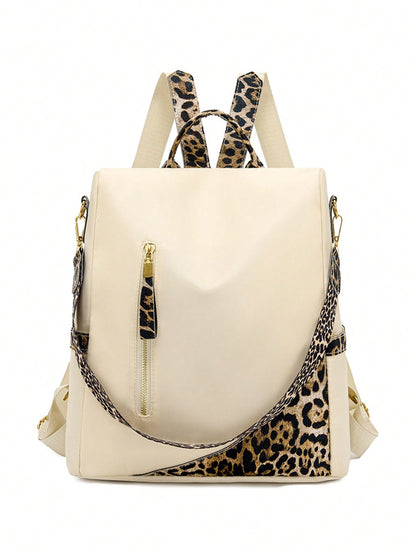 Chic & Secure: Two-Tone Anti-Theft Large Capacity Backpack for Stylish Students Black Beige Black-Beige-