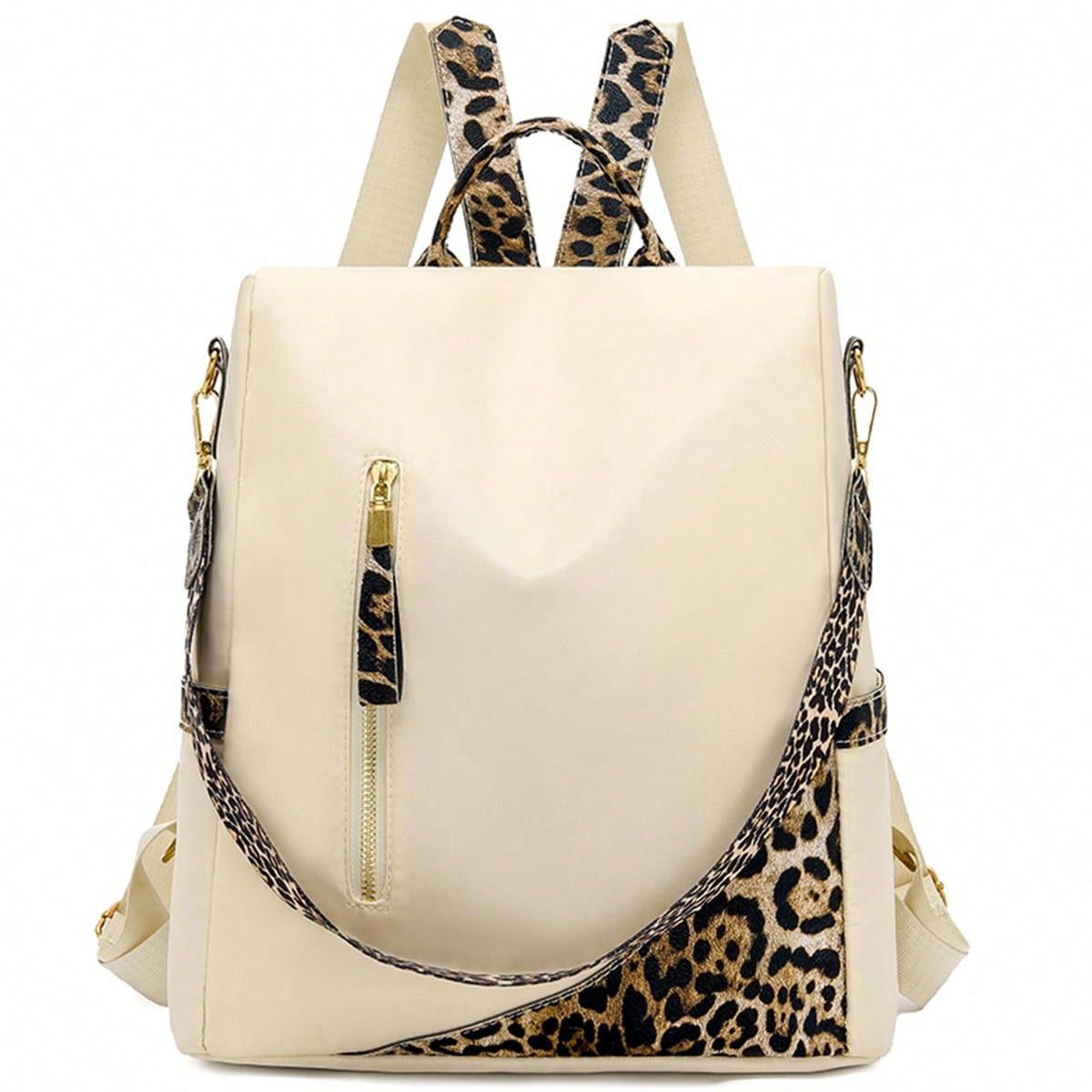 Chic & Secure: Two-Tone Anti-Theft Large Capacity Backpack for Stylish Students Black Beige Black-Beige-