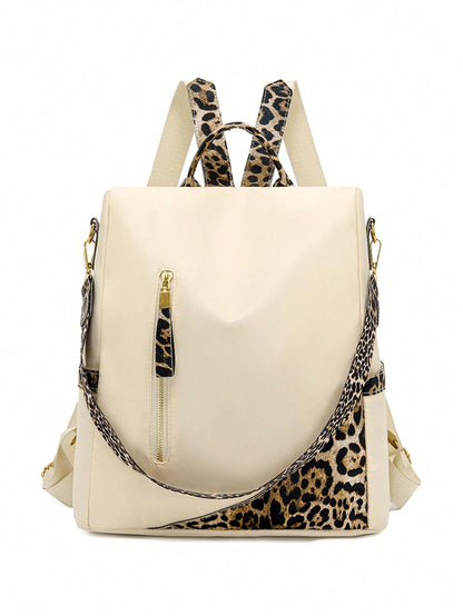 Chic & Secure: Two-Tone Anti-Theft Large Capacity Backpack for Stylish Students Black Beige Black-Beige-