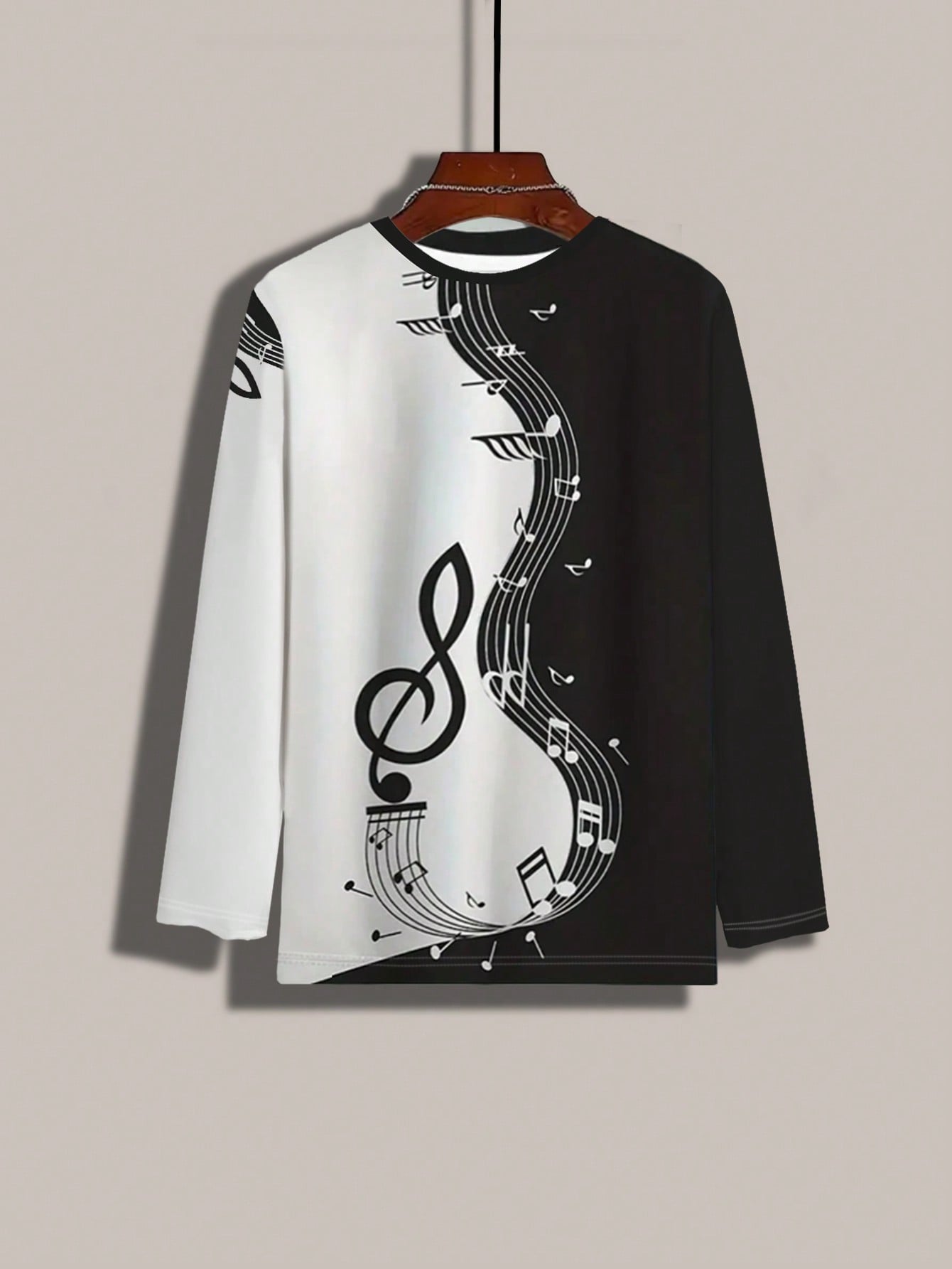 Men's Casual Musical Note Print Long Sleeve T-Shirt - Versatile Style for Spring & Autumn