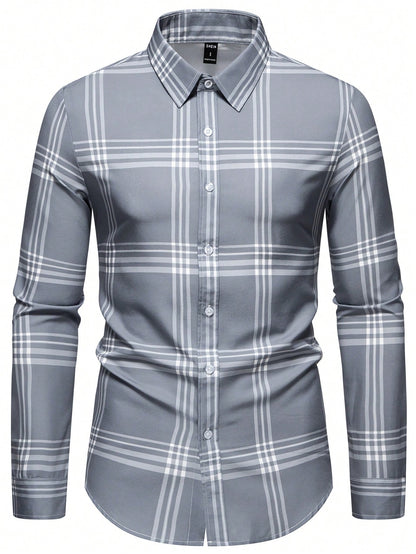 Chic Plaid Print Graphic Collar Shirt for Men - Perfect Casual Look for Any Outing