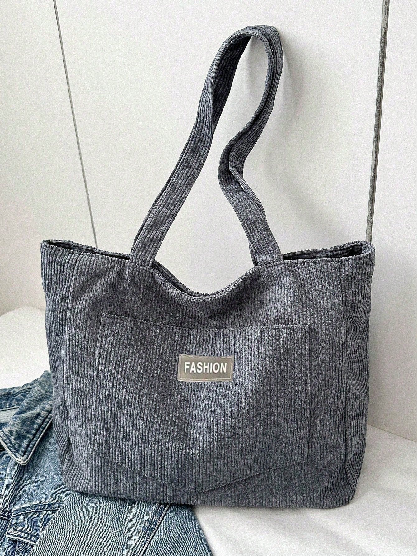 Spacious Corduroy Tote Bag – Perfect for Fall & Winter Adventures! Black / one-size Beige / one-size 