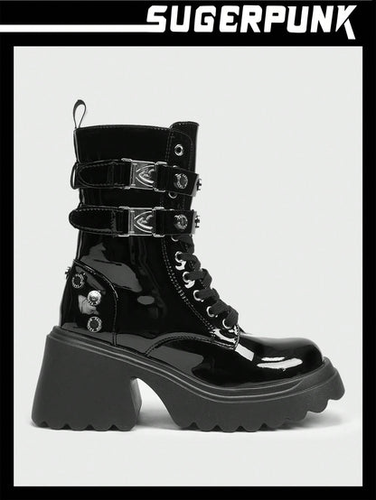 Women's Thick Sole Rider Boots - Trendy Punk Style Footwear EUR35 EUR36 EUR37 EUR35-EUR36-EUR37-EUR38-EUR39-EUR40-