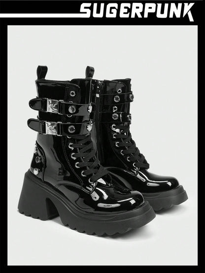 Women's Thick Sole Rider Boots - Trendy Punk Style Footwear EUR35 EUR36 EUR37 EUR35-EUR36-EUR37-EUR38-EUR39-EUR40-