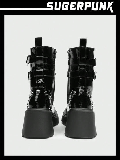 Women's Thick Sole Rider Boots - Trendy Punk Style Footwear EUR35 EUR36 EUR37 EUR35-EUR36-EUR37-EUR38-EUR39-EUR40-