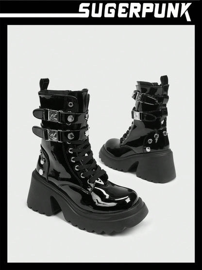 Women's Thick Sole Rider Boots - Trendy Punk Style Footwear EUR35 EUR36 EUR37 EUR35-EUR36-EUR37-EUR38-EUR39-EUR40-