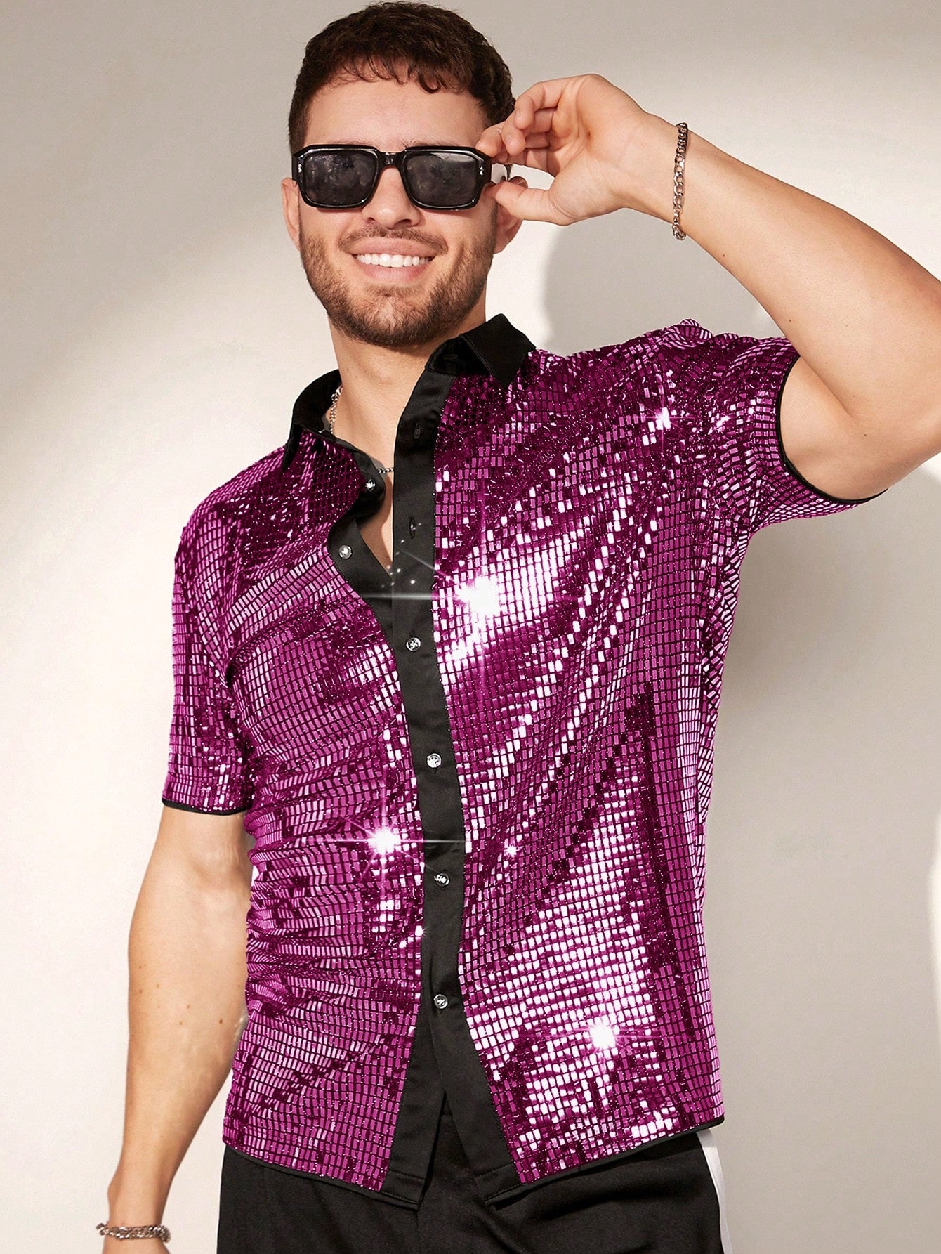 Shimmer & Shine: FeverCity Men's Summer Rave Sequin Party Shirt