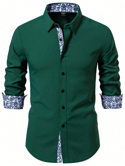 Autumn Elegance: Floral Print Long Sleeve Shirt for Men