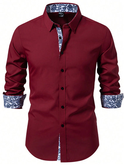 Autumn Elegance: Floral Print Long Sleeve Shirt for Men