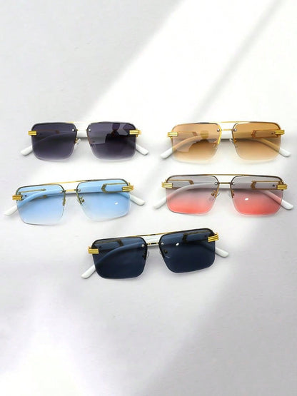 Trendy Rimless Double Bridge Sunglasses for Men - Bold Big Frame Shades