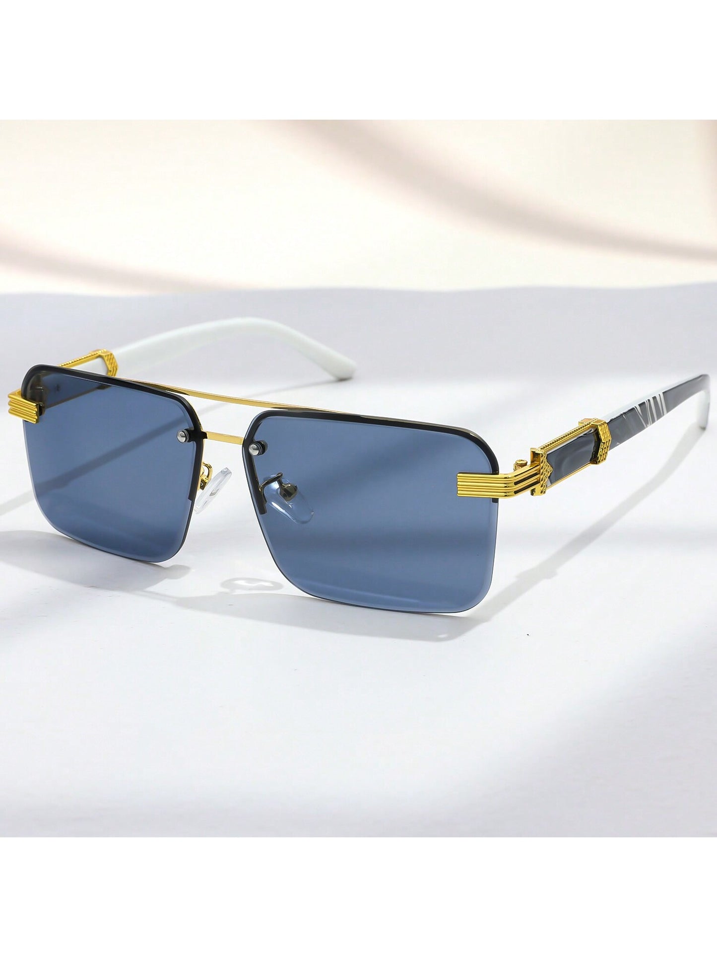 Trendy Rimless Double Bridge Sunglasses for Men - Bold Big Frame Shades