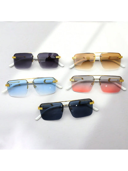 Trendy Rimless Double Bridge Sunglasses for Men - Bold Big Frame Shades