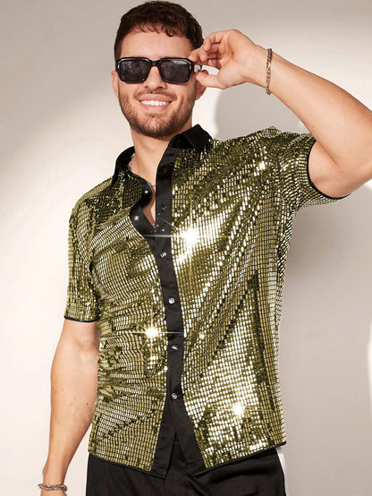 Shimmer & Shine: FeverCity Men's Summer Rave Sequin Party Shirt