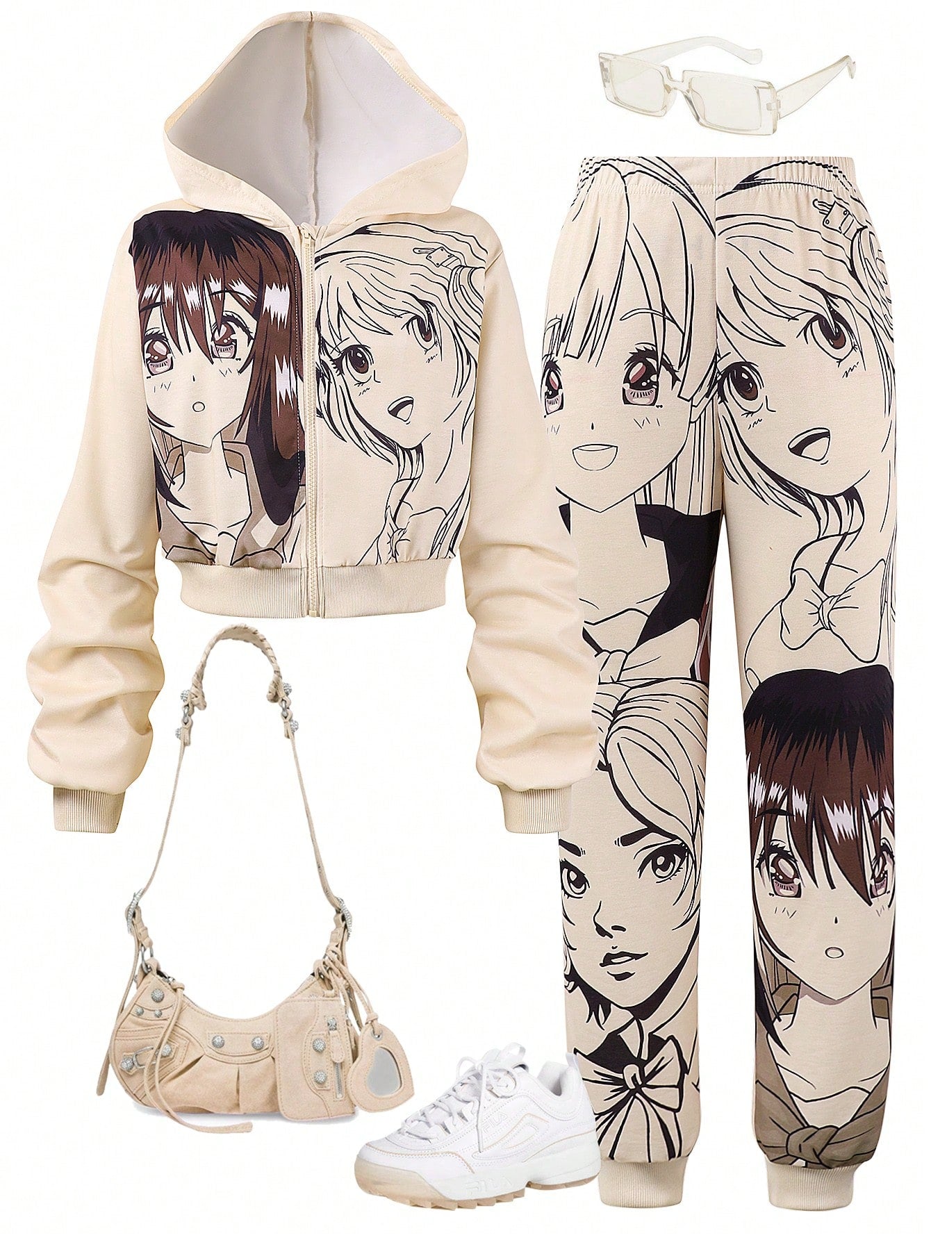 Adorable Cartoon Print Hoodie & Pants Set for Trendy Teen Girls