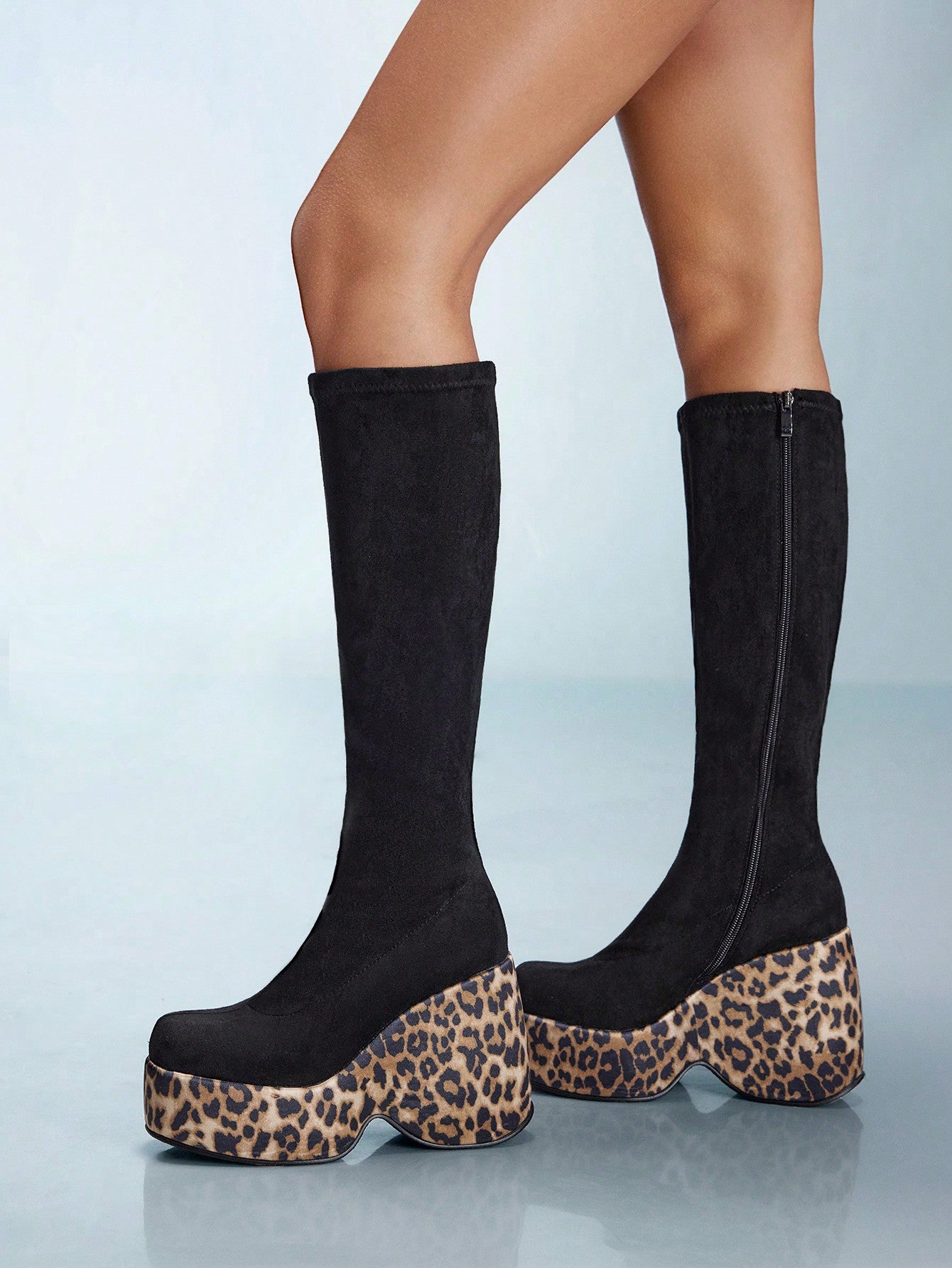 Leopard Print Chunky Heel Boots Comfortable Round Toe Design with Side Zipper EUR36 EUR37 EUR38 EUR36-EUR37-EUR38-EUR39-EUR40-EUR41-