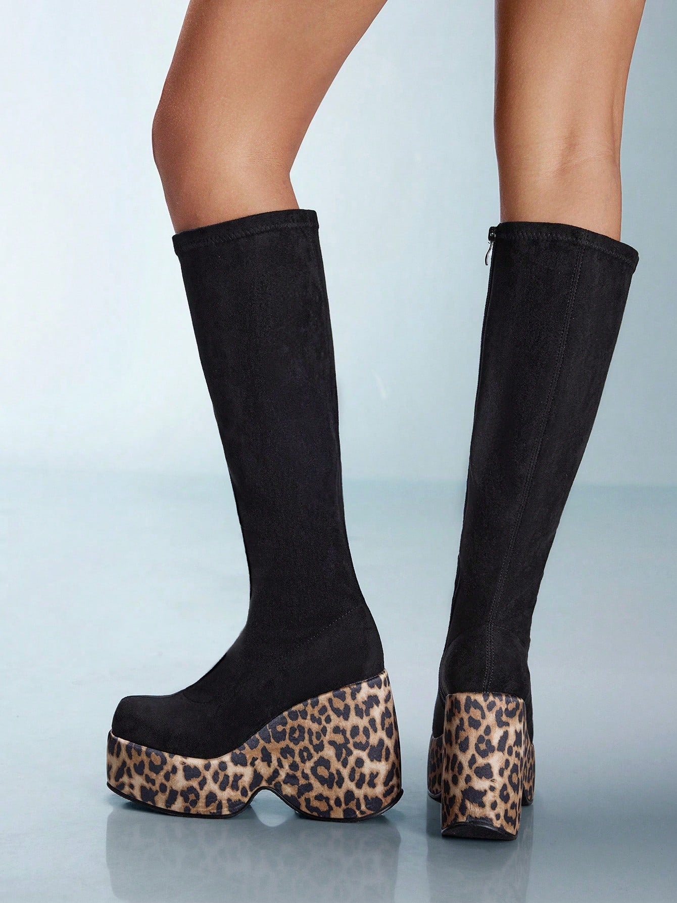 Leopard Print Chunky Heel Boots Comfortable Round Toe Design with Side Zipper EUR36 EUR37 EUR38 EUR36-EUR37-EUR38-EUR39-EUR40-EUR41-