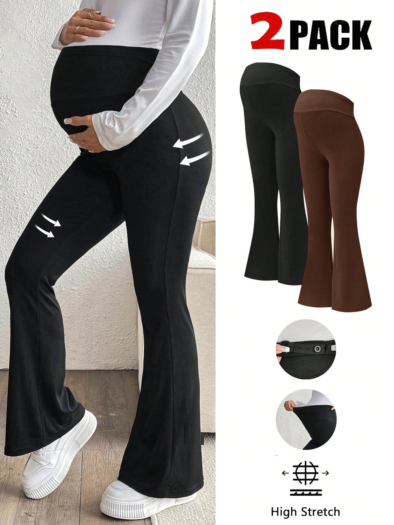 Comfort Meets  Adjustable Waist Flare Maternity Leggings