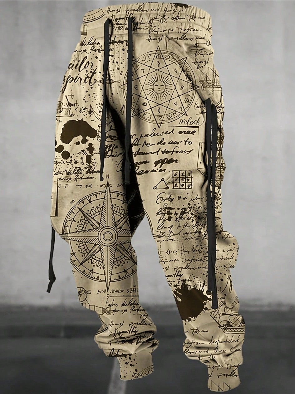 Men's Casual Geometric Pattern Athletic Pants - Breathable & Stylish Trousers M L 