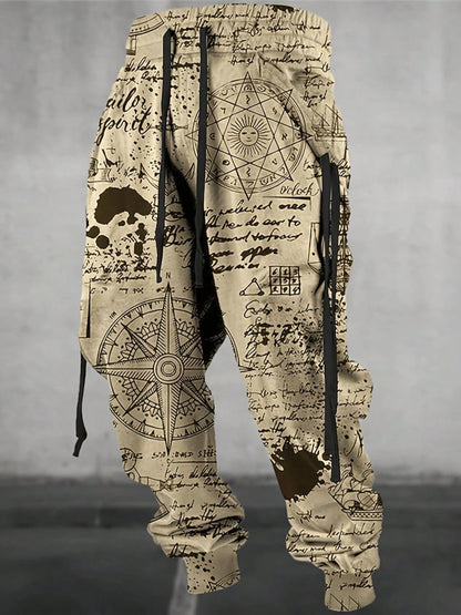 Men's Casual Geometric Pattern Athletic Pants - Breathable & Stylish Trousers M L 