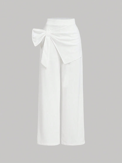 Trendy Khaki 3D Big Bow Asymmetrical Patch Trousers for Fall Fashion M L S M-L-S-XS-