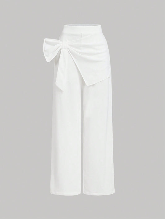 Trendy Khaki 3D Big Bow Asymmetrical Patch Trousers for Fall Fashion M L S M-L-S-XS-