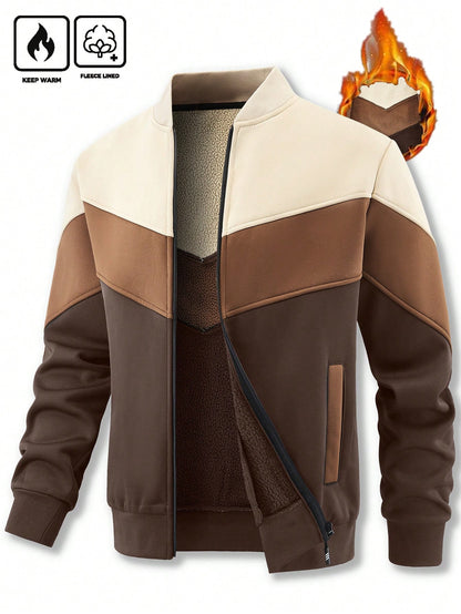 Stylish Men's Autumn-Winter Contrast Splicing Cardigan Jacket with Mandarin Collar