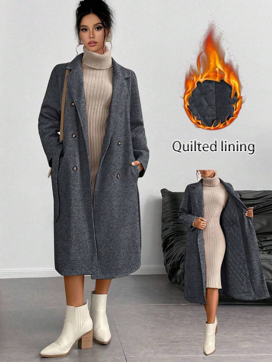 Chiquease Padded Double-Breasted Trench Coat with Large Lapel and Tie Waist – St