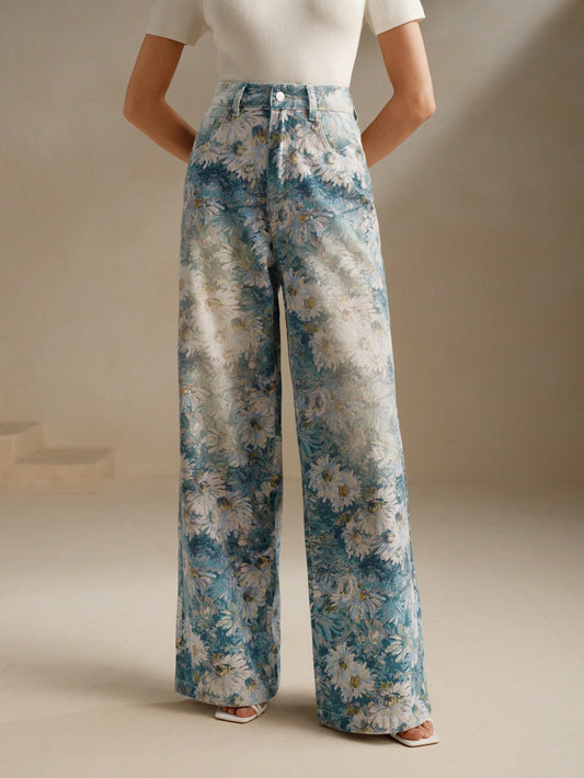 Vintage-Inspired High-Waisted Wide Leg Jeans for Women - Printed Style Pink / S Pink / M Pink / L Pink / S-Pink / M-Pink / L-Pink / XL-Yellow / S-Yellow / M-Yellow / L-Yellow / XL-Blue / S-Blue / M-Blue / L-Blue / XL-