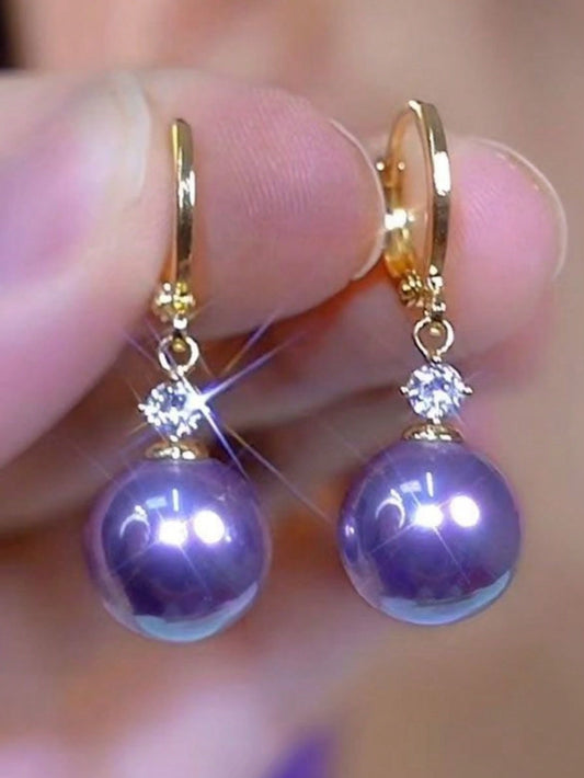 Elegant Textured Purple Pearl Hoop Earrings – Lightweight Luxury for a Trendy Look