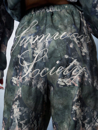 Trendy Women's Camouflage Wide Leg Joggers with Graphic Print and Ribbon Detail XS S M XS-S-M-L-