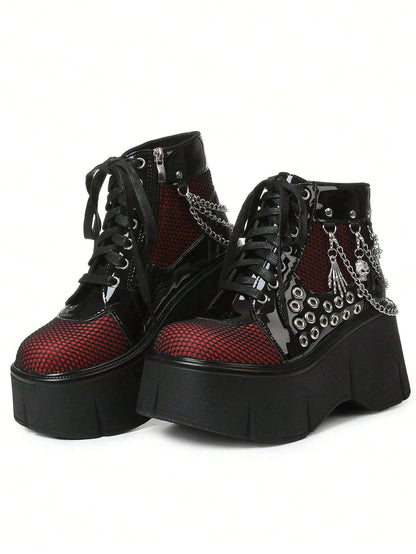 Elevate Your Style: Women's Punk Goth Platform Ankle Boots with Chain Details Black / US6 Black / US6.5 Black / US7 Black / US6-Black / US6.5-Black / US7-Black / US8-Black / US8.5-Black / US9-Black / US9.5-Red / US6-Red / US6.5-Red / US7-Red / US8-Red / US8.5-Red / US9-Red / US9.5-