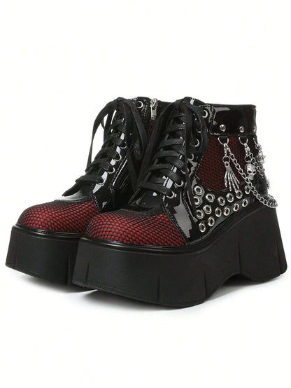 Elevate Your Style: Women's Punk Goth Platform Ankle Boots with Chain Details Black / US6 Black / US6.5 Black / US7 Black / US6-Black / US6.5-Black / US7-Black / US8-Black / US8.5-Black / US9-Black / US9.5-Red / US6-Red / US6.5-Red / US7-Red / US8-Red / US8.5-Red / US9-Red / US9.5-