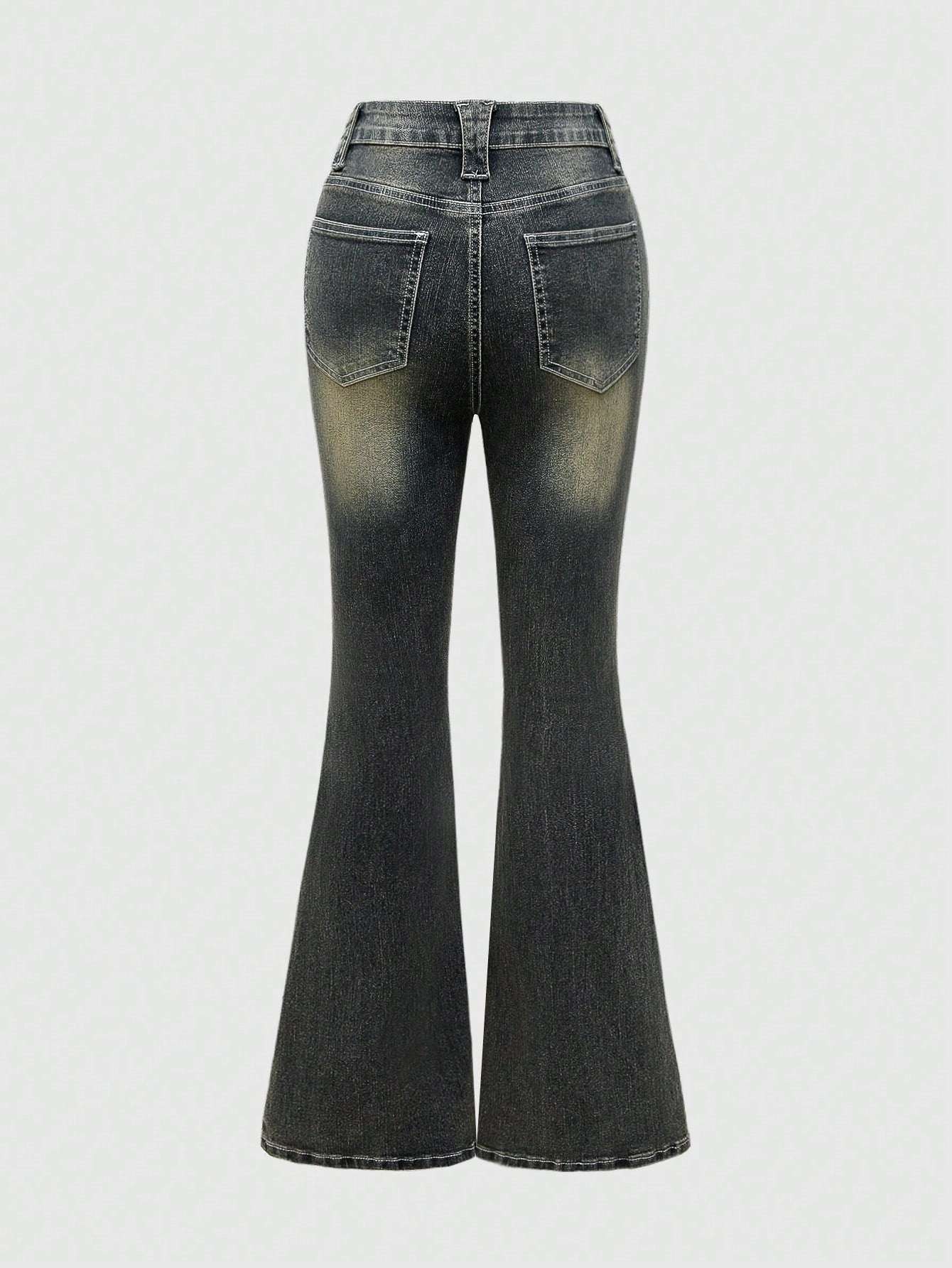 Retro Floral Vine High-Stretch Flare Jeans for Women - Grunge Punk Vintage Style XL XS S XL-XS-S-L-M-