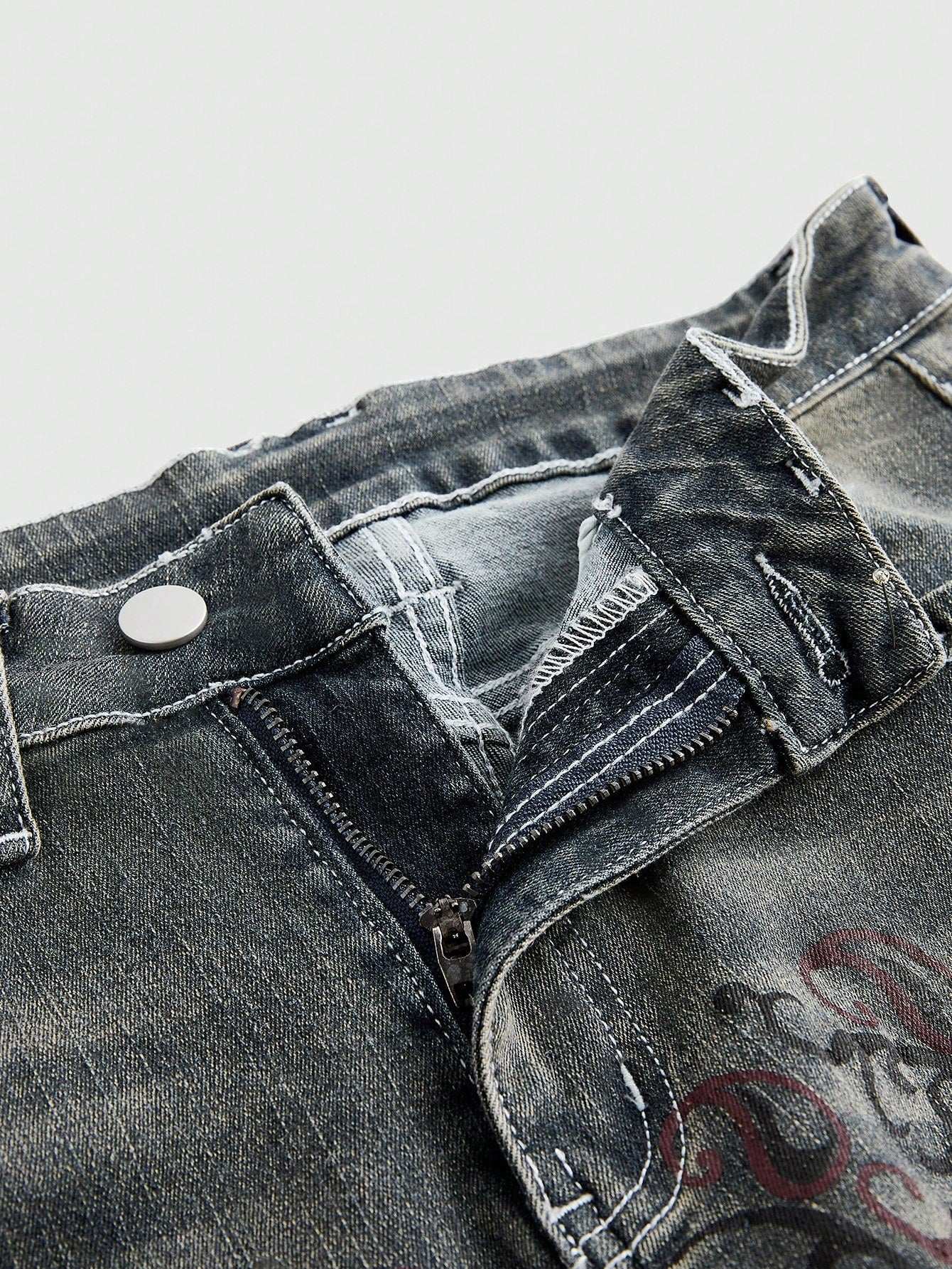 Retro Floral Vine High-Stretch Flare Jeans for Women - Grunge Punk Vintage Style XL XS S XL-XS-S-L-M-