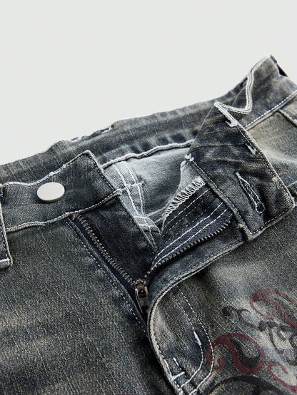 Retro Floral Vine High-Stretch Flare Jeans for Women - Grunge Punk Vintage Style XL XS S XL-XS-S-L-M-