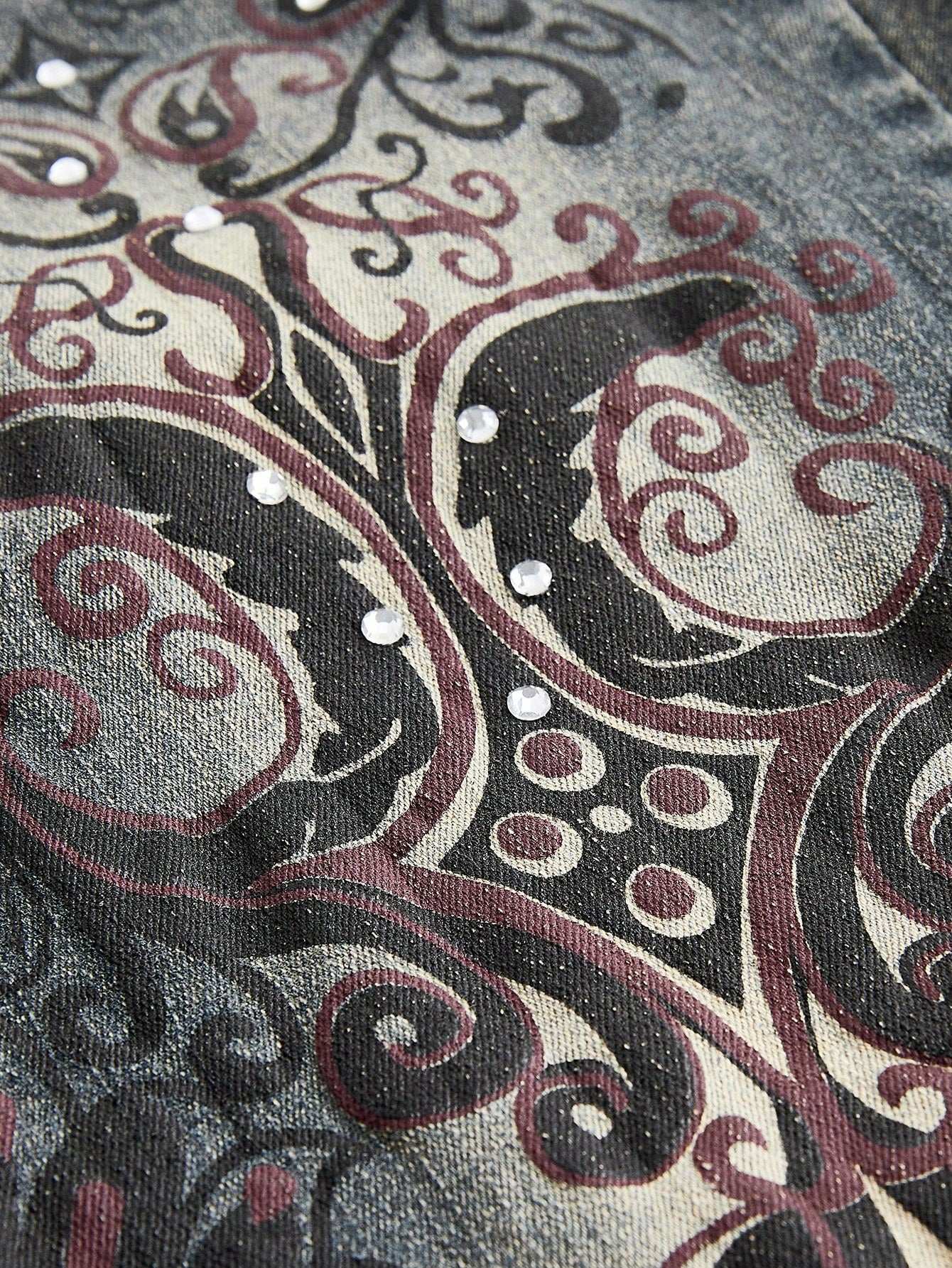 Retro Floral Vine High-Stretch Flare Jeans for Women - Grunge Punk Vintage Style XL XS S XL-XS-S-L-M-