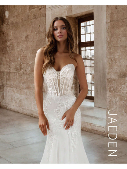 Ethereal Sweetheart A-Line Wedding Dress with Lace Appliqués and Dreamy Open Back