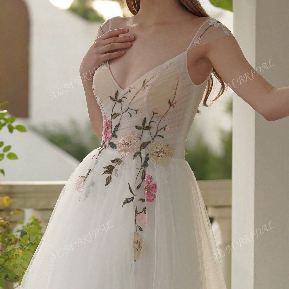 Enchanting Floral Embroidered Beaded Long Wedding Dress for a Dreamy Celebration