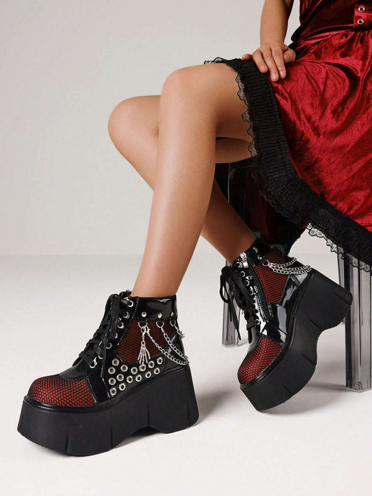 Elevate Your Style: Women's Punk Goth Platform Ankle Boots with Chain Details Black / US6 Black / US6.5 Black / US7 Black / US6-Black / US6.5-Black / US7-Black / US8-Black / US8.5-Black / US9-Black / US9.5-Red / US6-Red / US6.5-Red / US7-Red / US8-Red / US8.5-Red / US9-Red / US9.5-