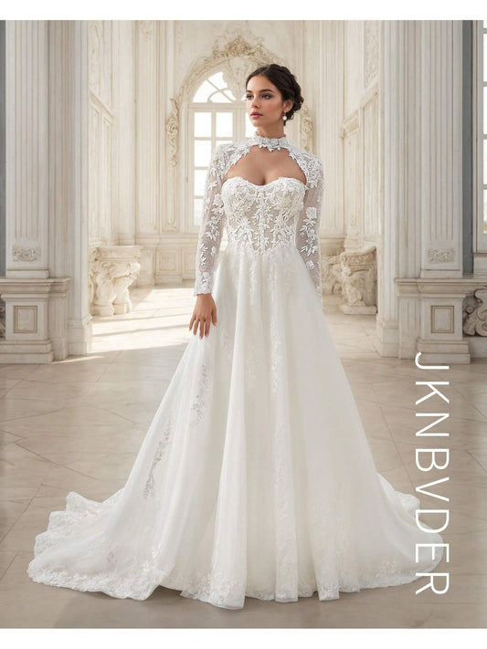 Timeless Elegance: Sweetheart A-Line Wedding Gown with Exquisite Lace Details