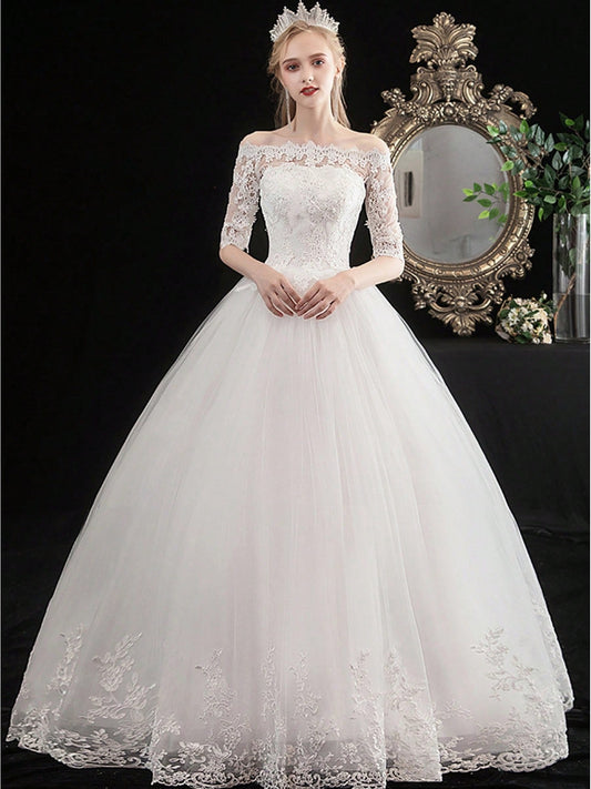 Elegant Off-Shoulder Half-Sleeve Wedding Dress