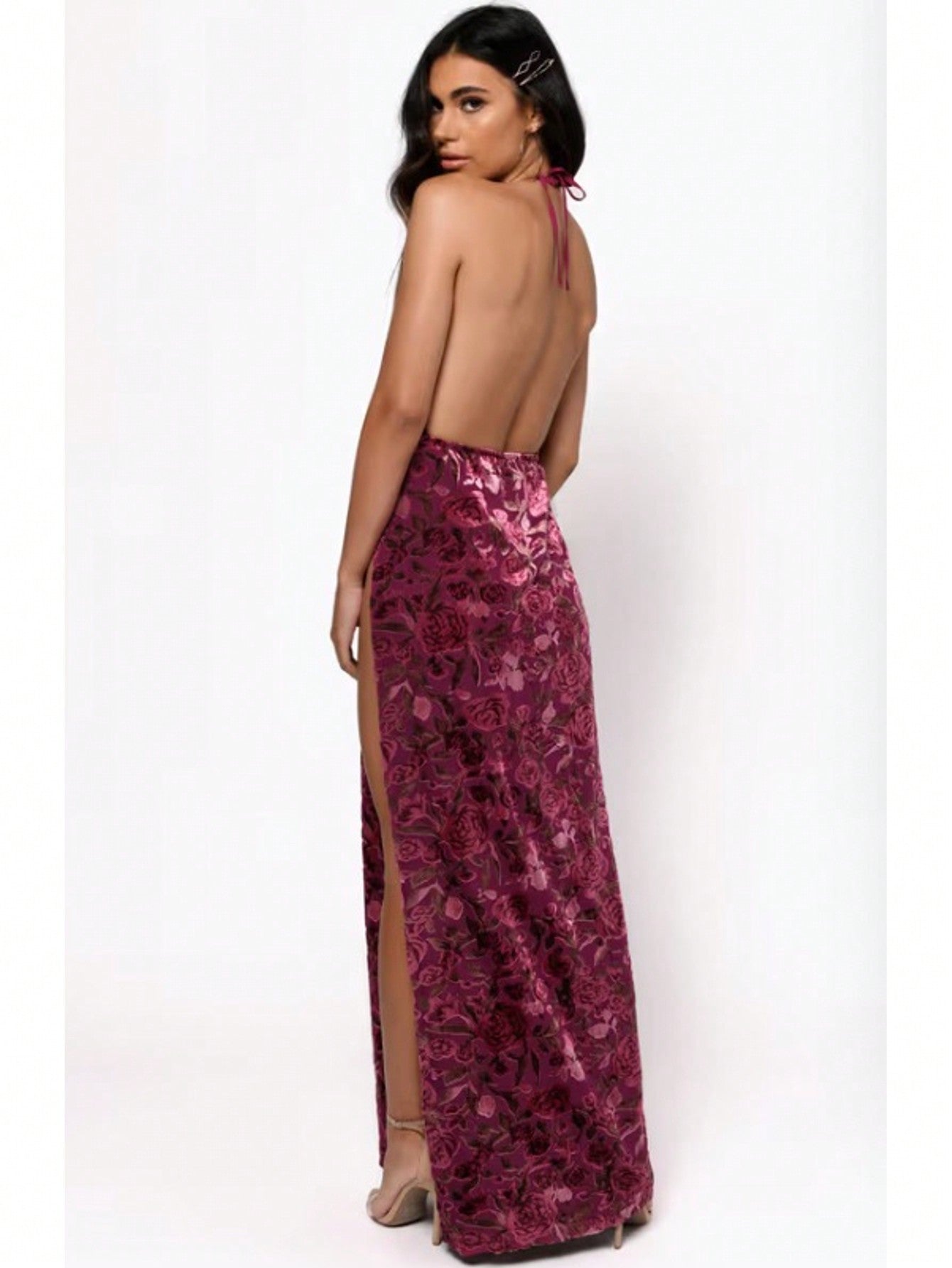 Elegant Burgundy Backless High Slit Long Skirt - Perfect for Any Special Occasion