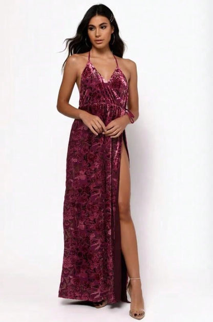 Elegant Burgundy Backless High Slit Long Skirt - Perfect for Any Special Occasion