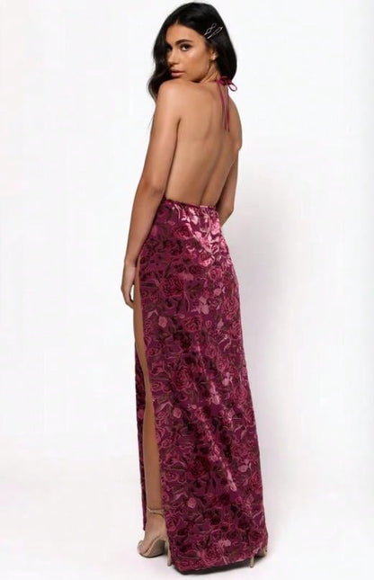 Elegant Burgundy Backless High Slit Long Skirt - Perfect for Any Special Occasion