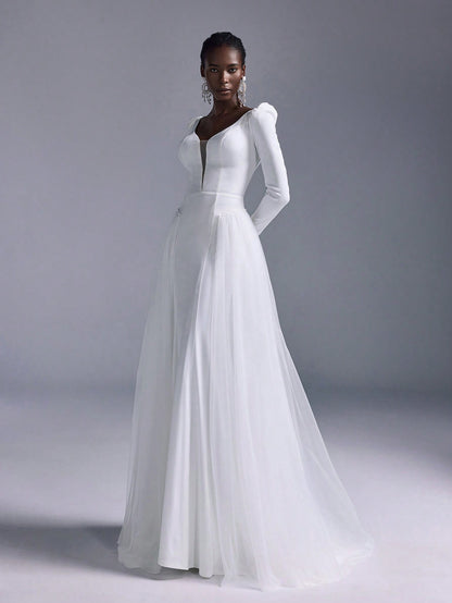 Radiant Elegance: Luxury Satin Mermaid Bridal Gown with Detachable Skirt