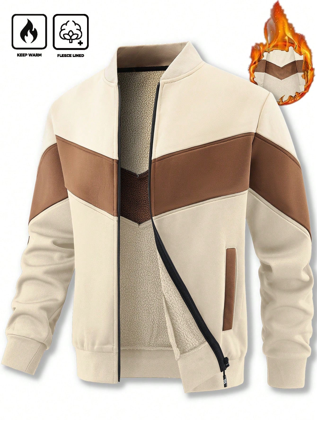 Stylish Men's Autumn-Winter Contrast Splicing Cardigan Jacket with Mandarin Collar