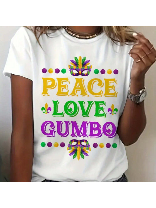 Celebrate Mardi Gras in Style: Women's Peace, Love, Gumbo Graphic Tee S M 