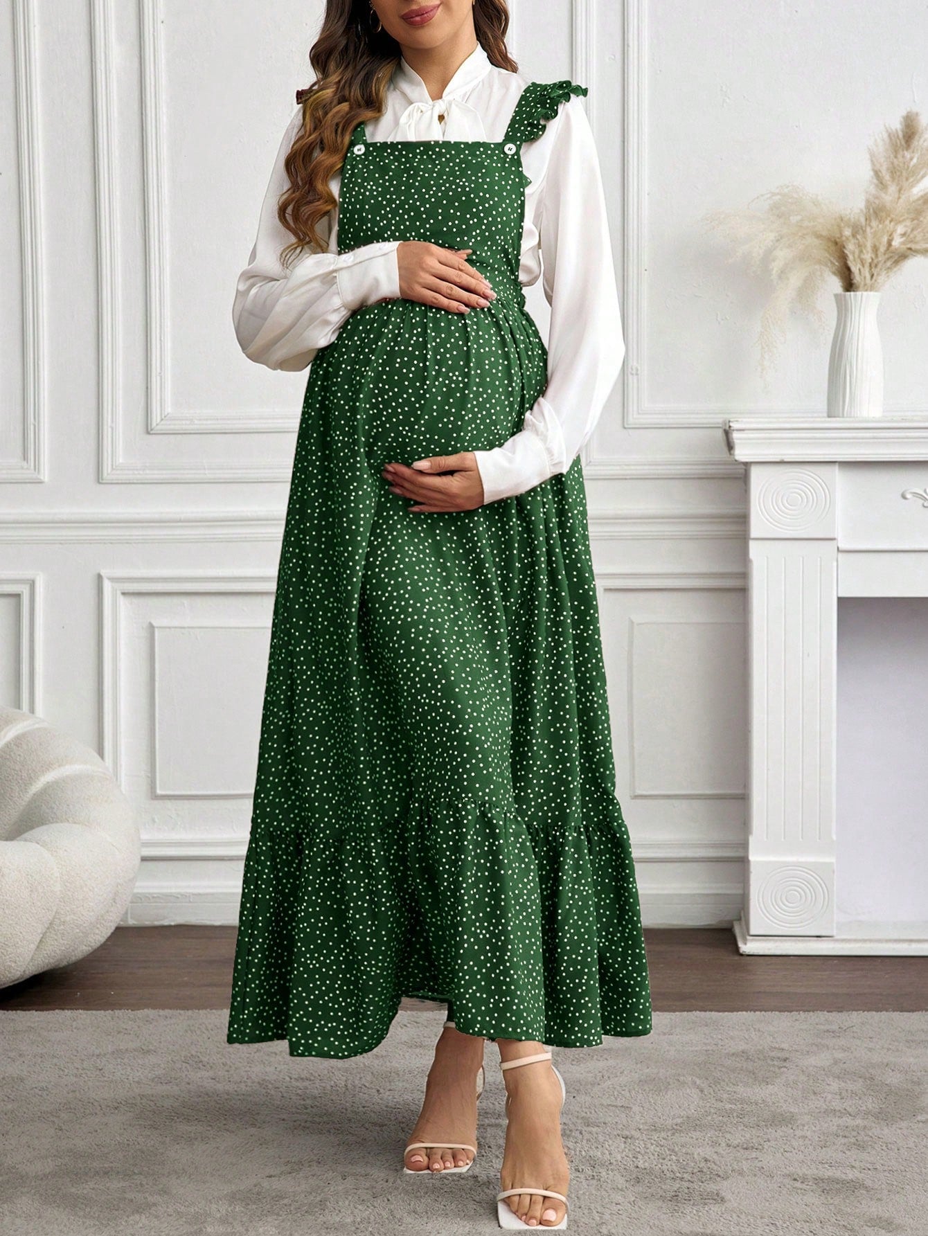 Floral Elegance: Adjustable Lace-Trim Maternity Dress