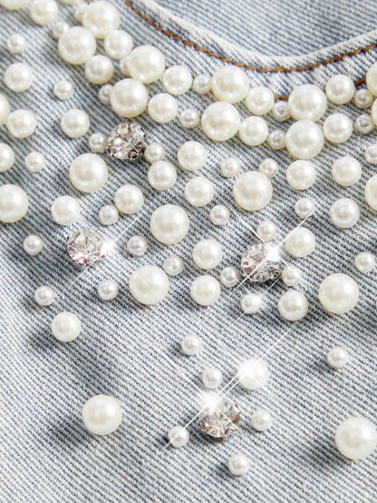 Boho Chic: Beaded Wide Leg Jeans for Effortless Style S M L S-M-L-XL-